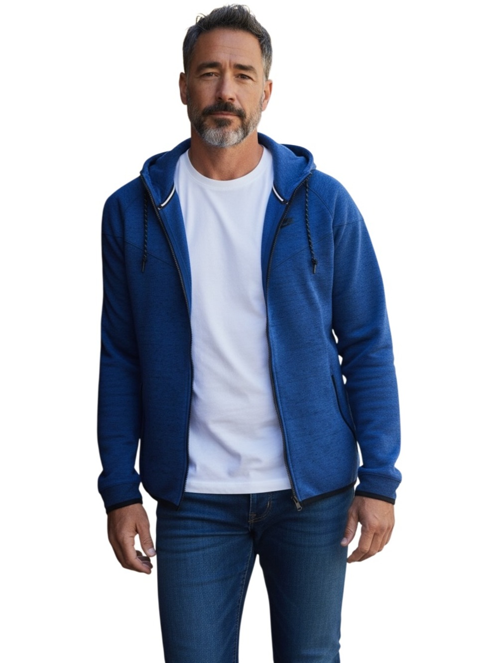 Nike men’s zip up blue heather & black trim hoodie zippered pockets size  large